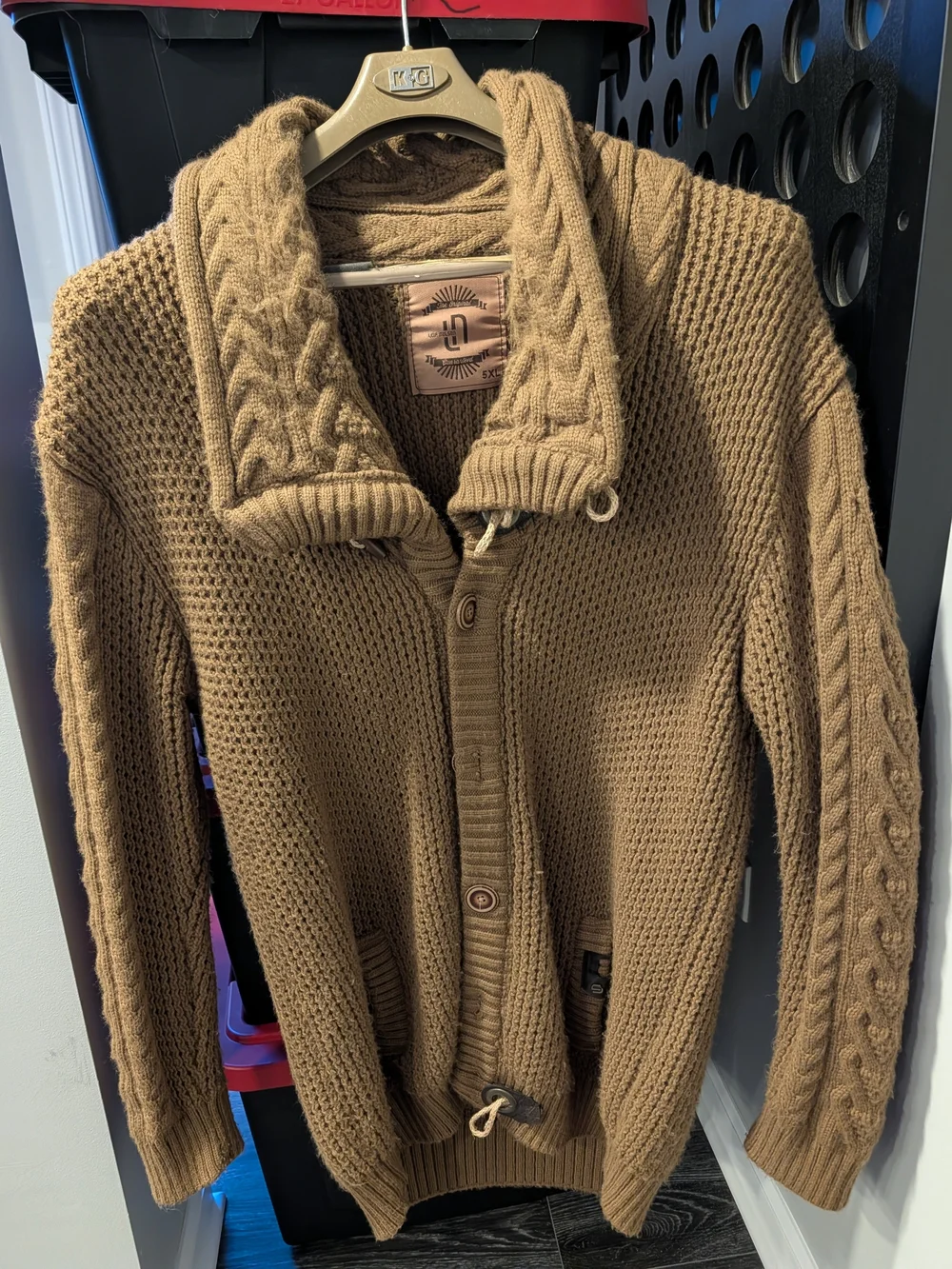 Men's Cable-Knit Shawl Collar Sweater Cardigan - Brown